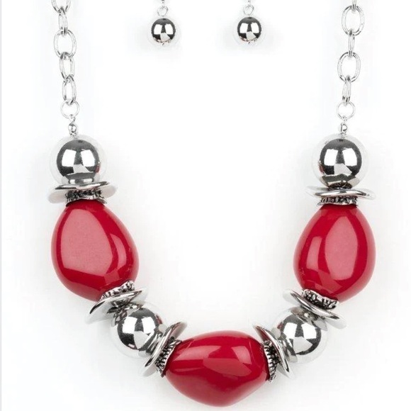 Red Paparazzi Necklace and earrings set. Vivid Vibes Red new with tags - Picture 1 of 4